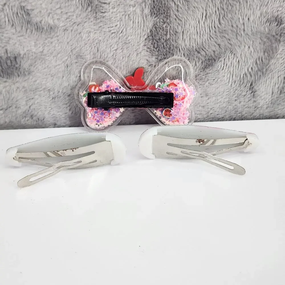 3 pc Cherry Theme Hair Accessories Glittery Bow with Cherry Charm & Snap Clips